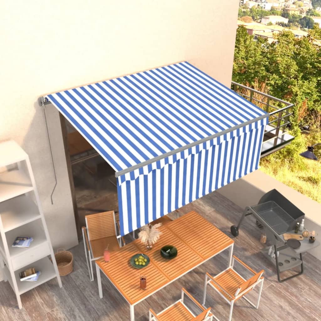 Manual Retractable Awning with Blind 3x2.5m Blue&White