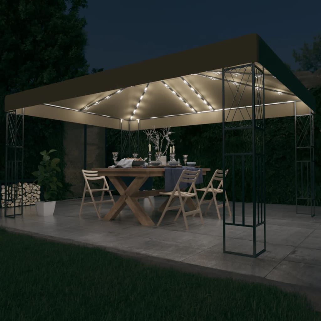 Gazebo with LED String Lights 3x4 m Taupe Fabric