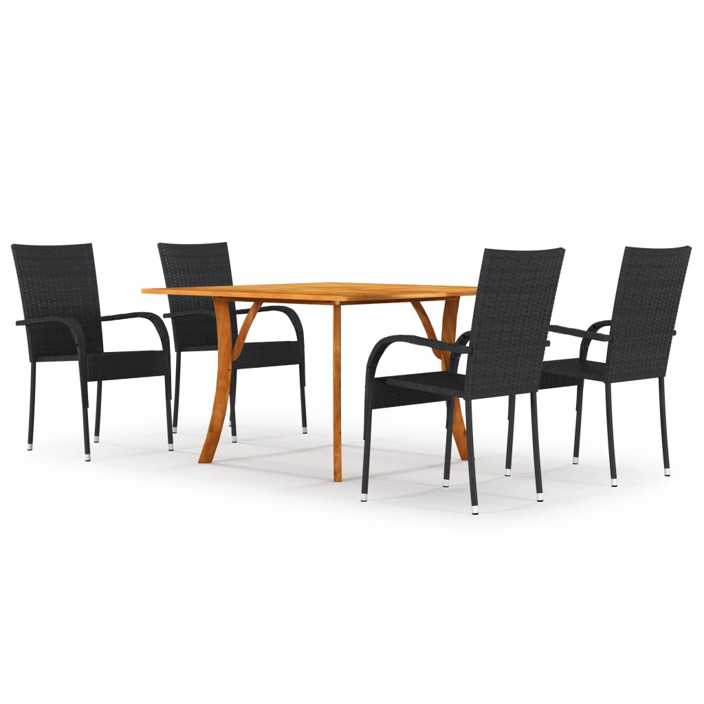 5 Piece Garden Dining Set Black