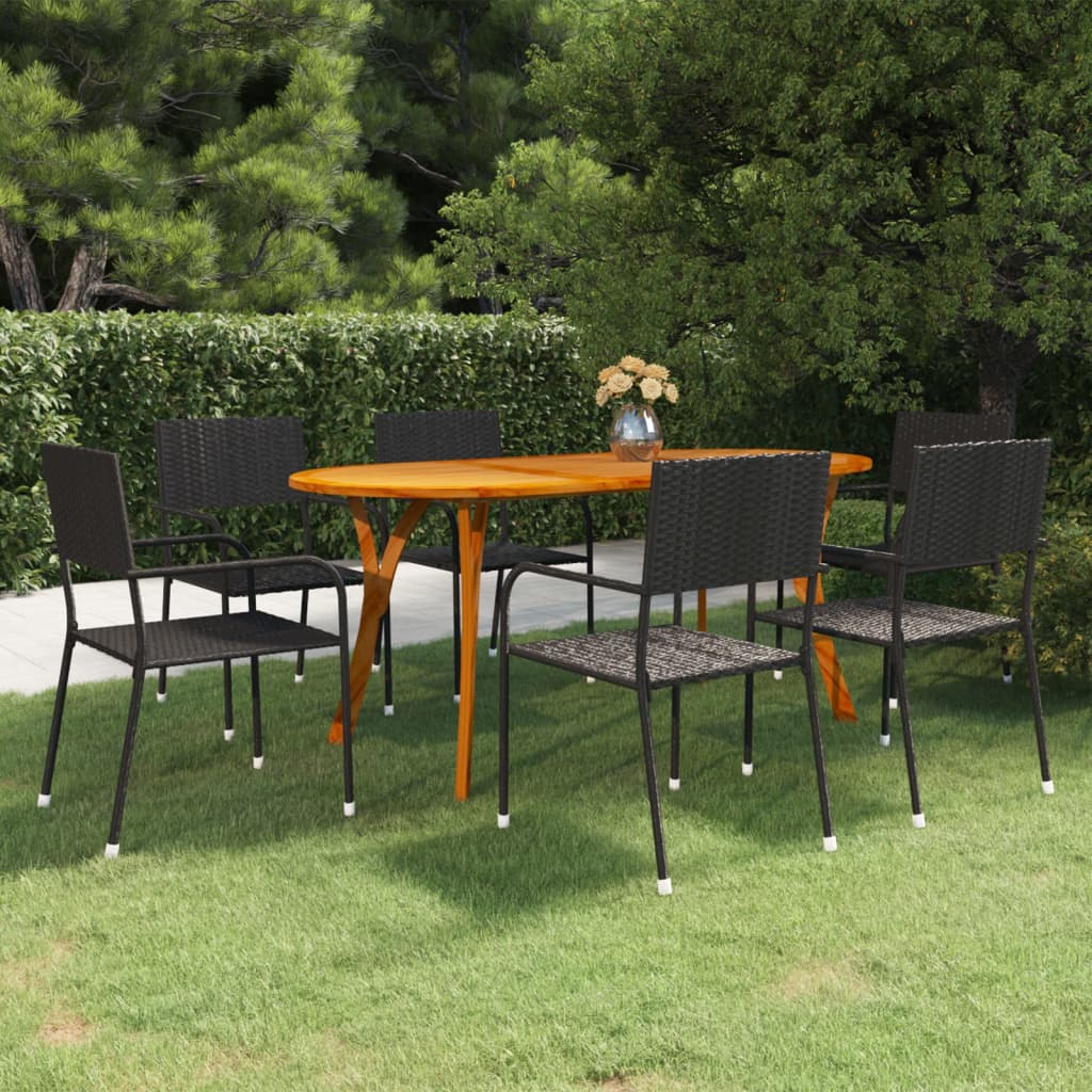 7 Piece Garden Dining Set Black