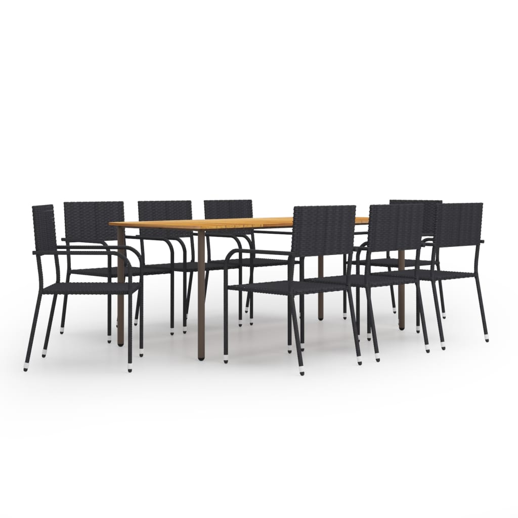 9 Piece Garden Dining Set Poly Rattan Black