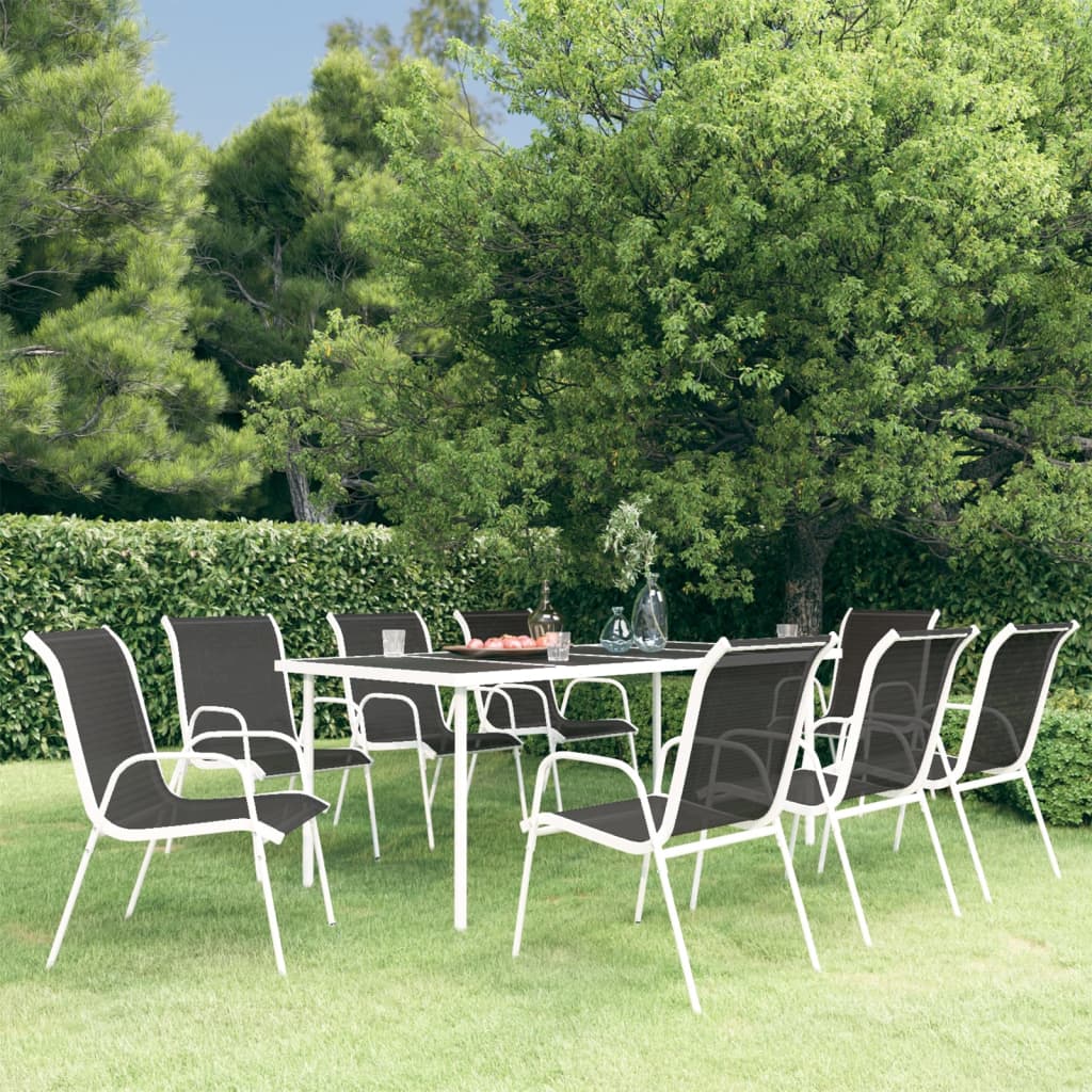 9 Piece Outdoor Dining Set Steel Black