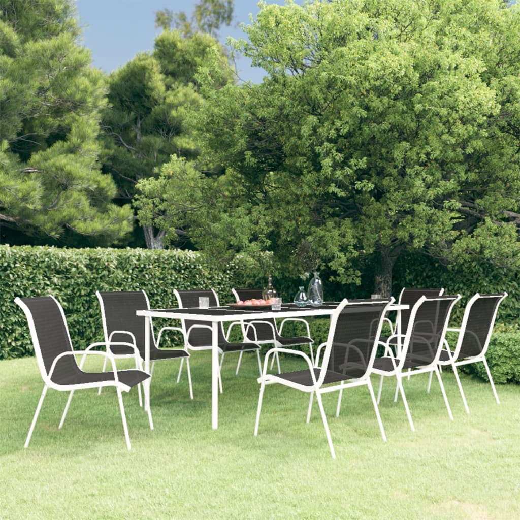 9 Piece Outdoor Dining Set Steel Black