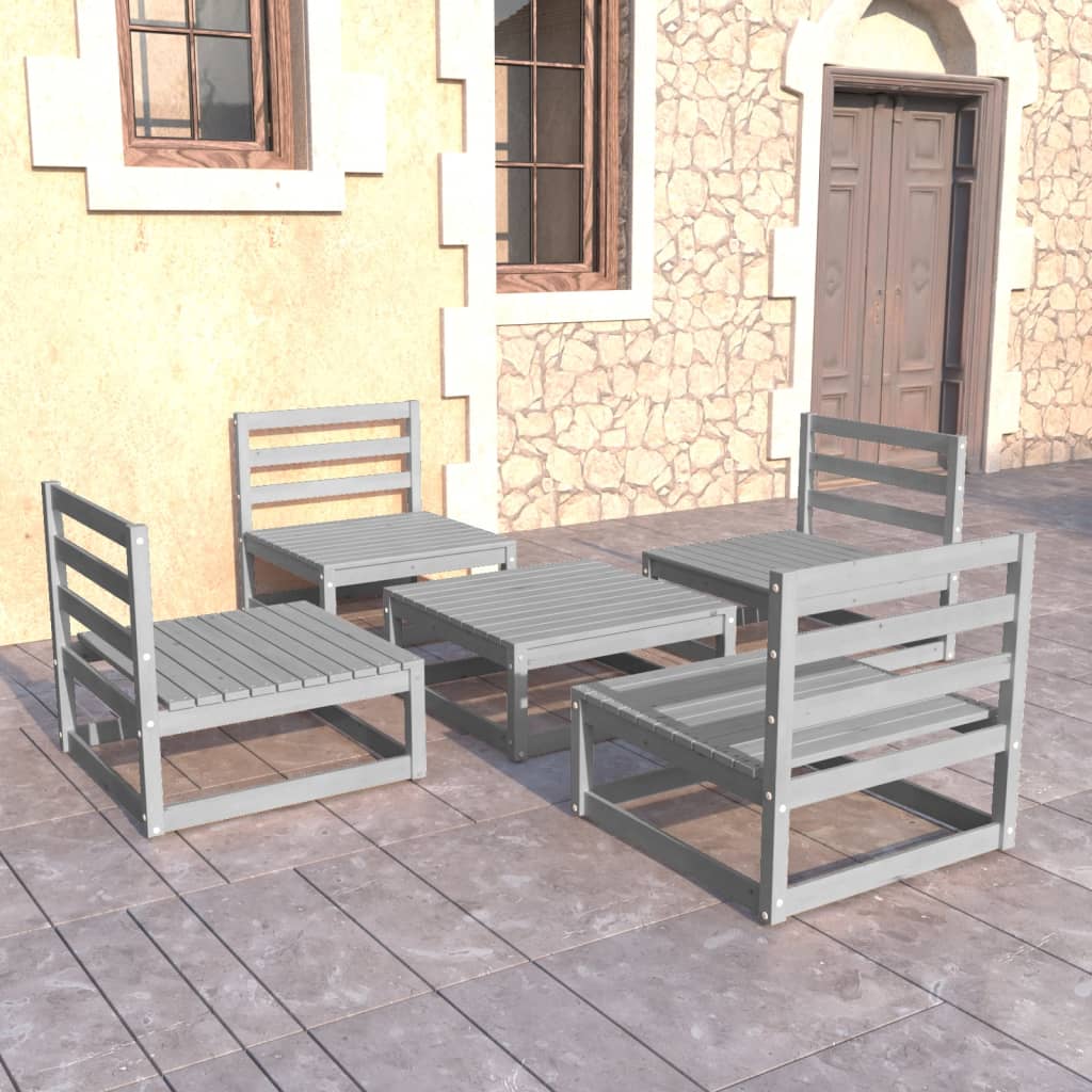 5 Piece Garden Lounge Set Grey Solid Wood Pine