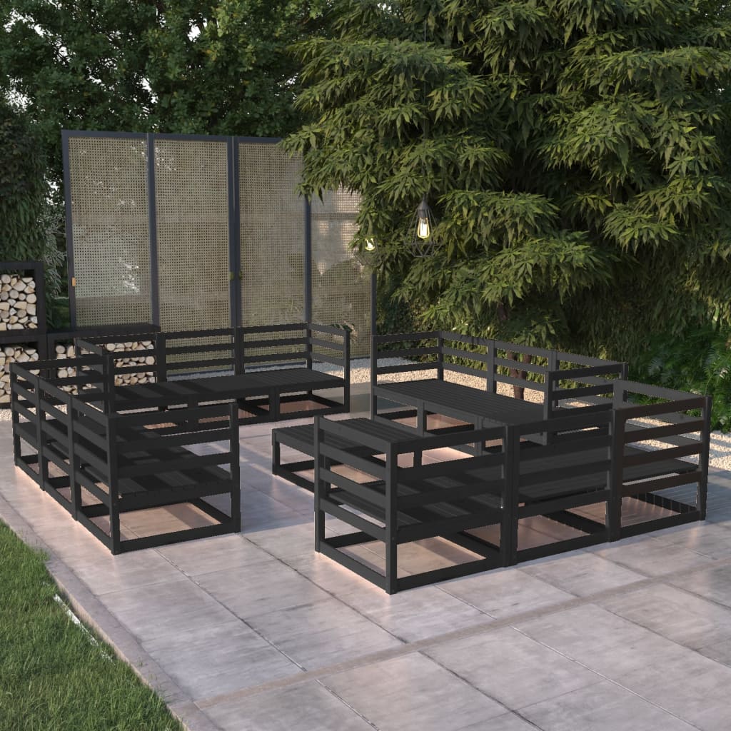 13 Piece Garden Lounge Set Black Solid Pinewood