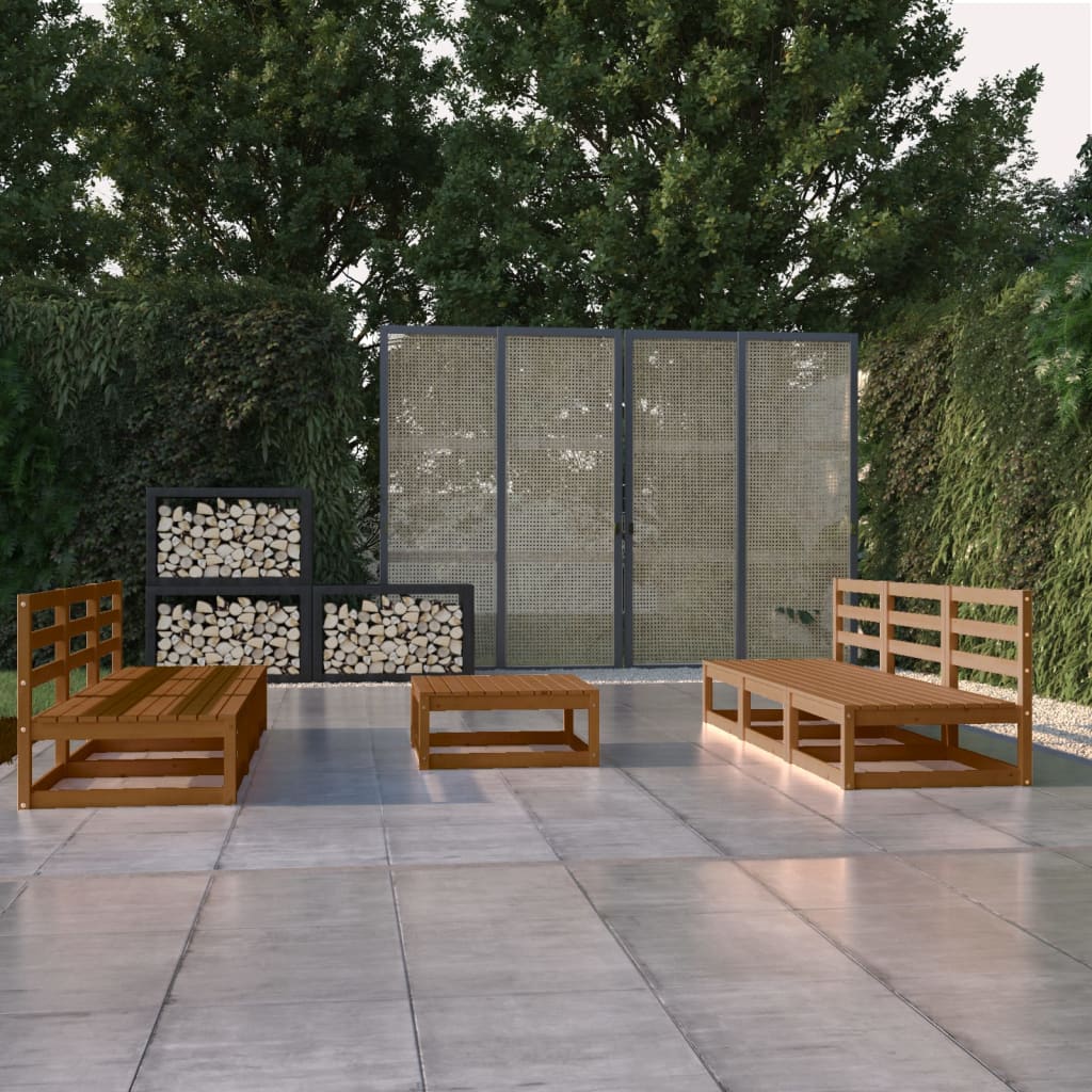 7 Piece Garden Lounge Set Honey Brown Solid Pinewood