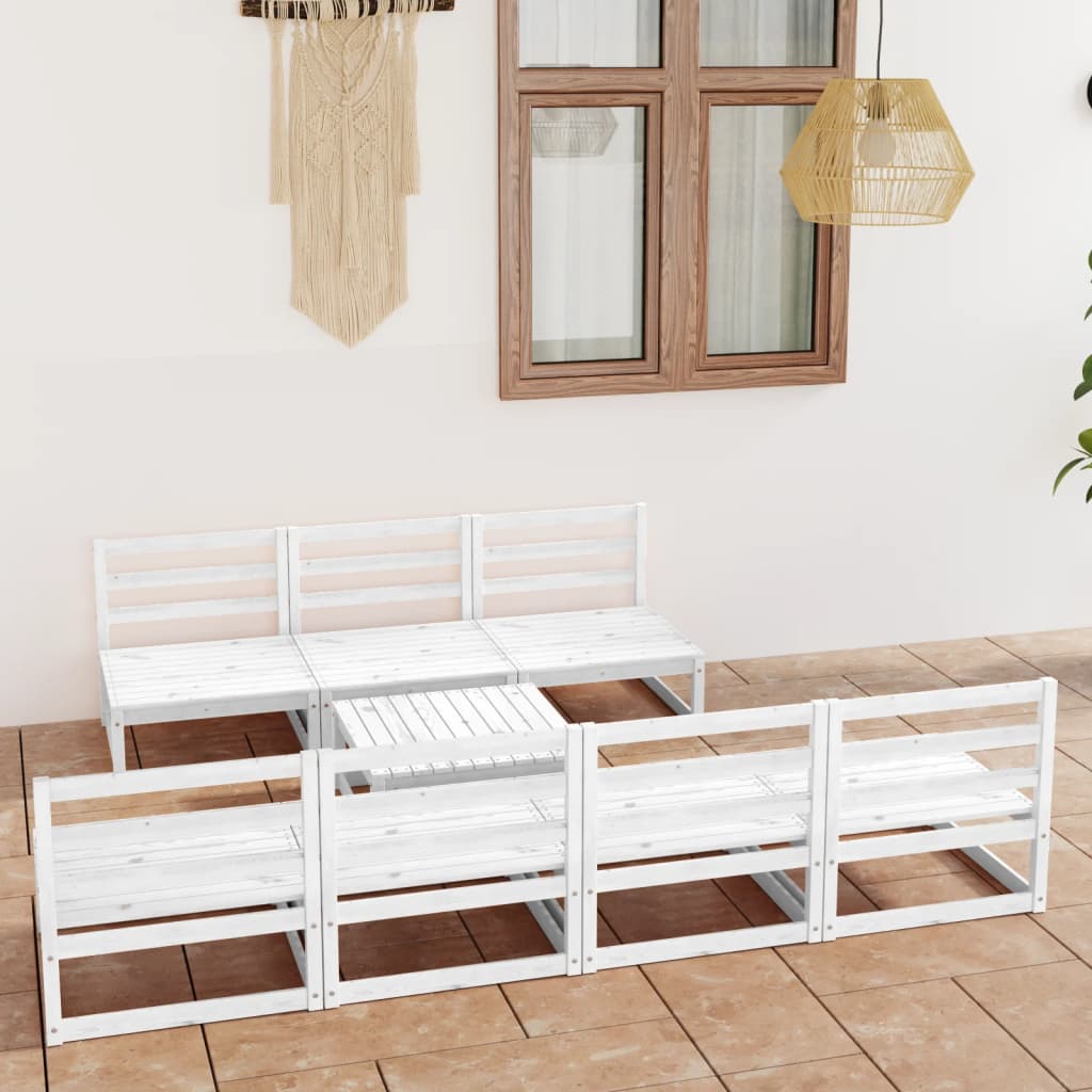 8 Piece Garden Lounge Set White Solid Pinewood