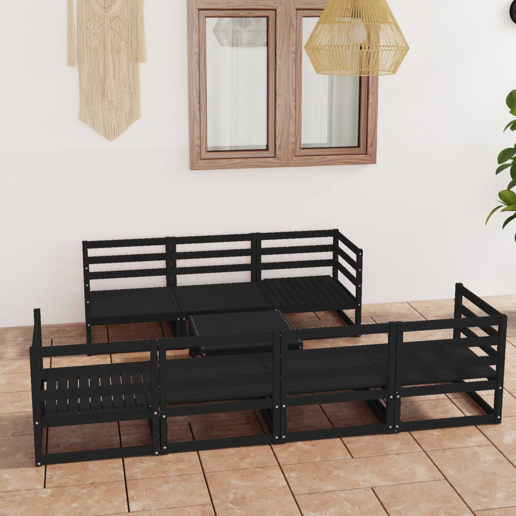 8 Piece Garden Lounge Set Black Solid Pinewood