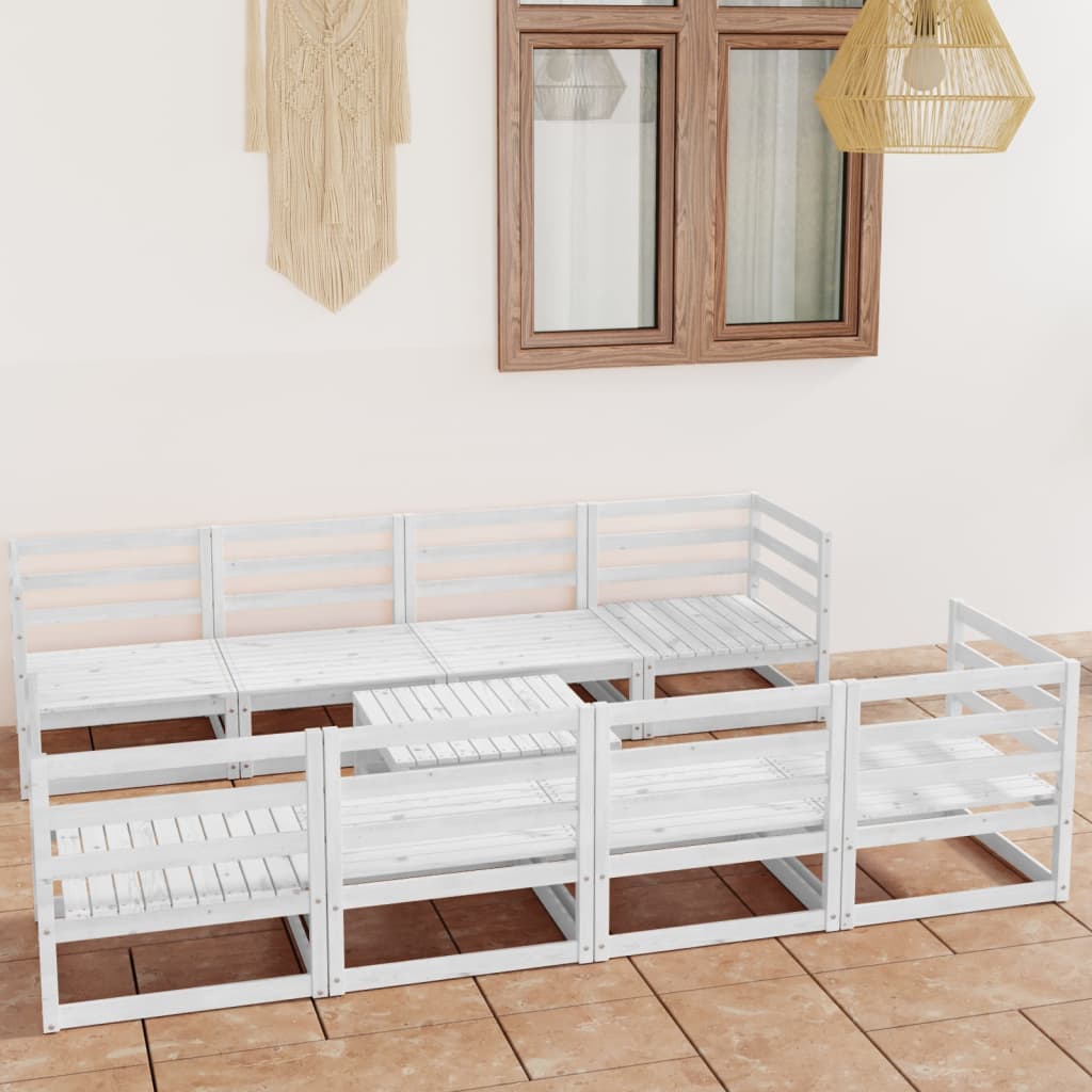 9 Piece Garden Lounge Set White Solid Wood Pine