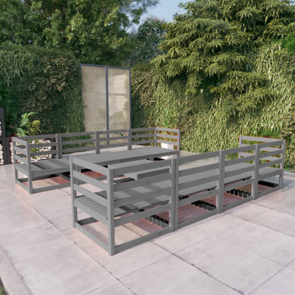 9 Piece Garden Lounge Set Grey Solid Pinewood