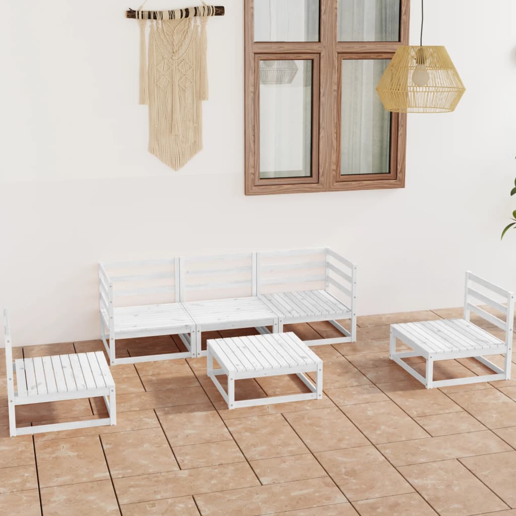 6 Piece Garden Lounge Set White Solid Wood Pine