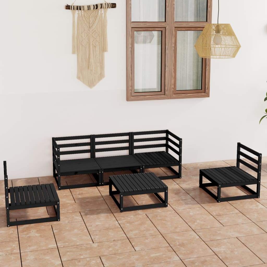 6 Piece Garden Lounge Set Black Solid Pinewood