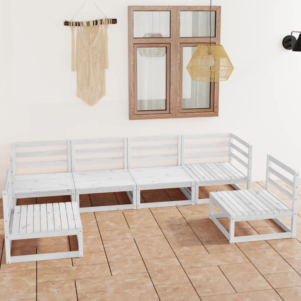 6 Piece Garden Lounge Set White Solid Pinewood