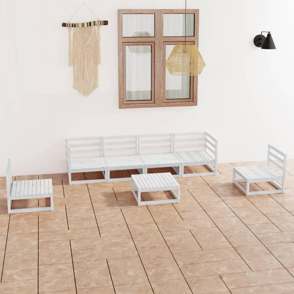 7 Piece Garden Lounge Set White Solid Wood Pine