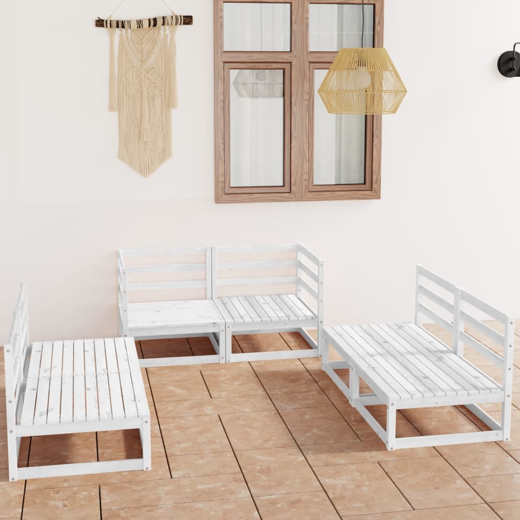 6 Piece Garden Lounge Set White Solid Pinewood