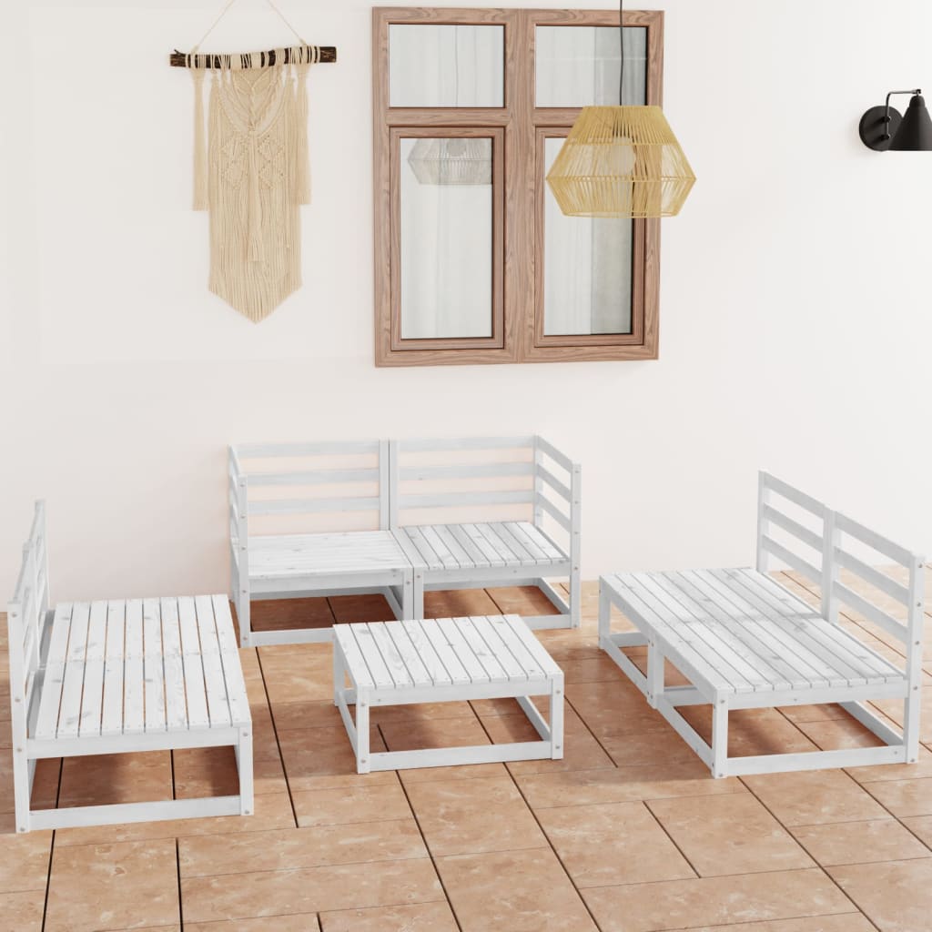 7 Piece Garden Lounge Set White Solid Pinewood