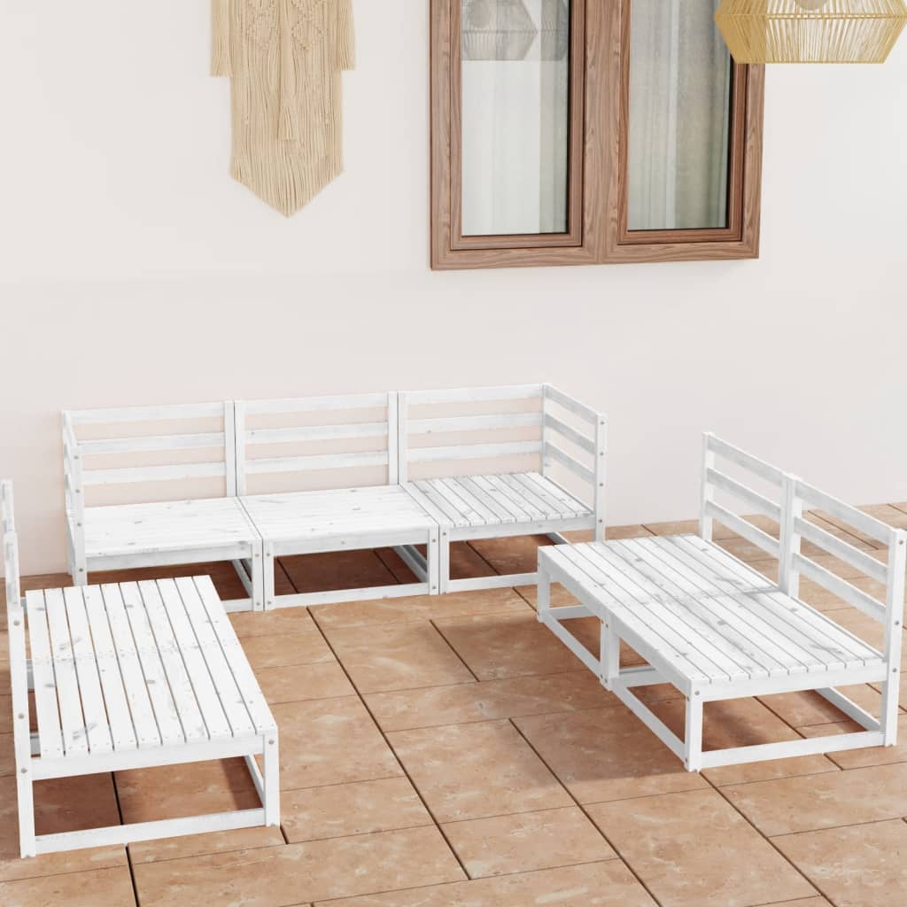 7 Piece Garden Lounge Set White Solid Pinewood