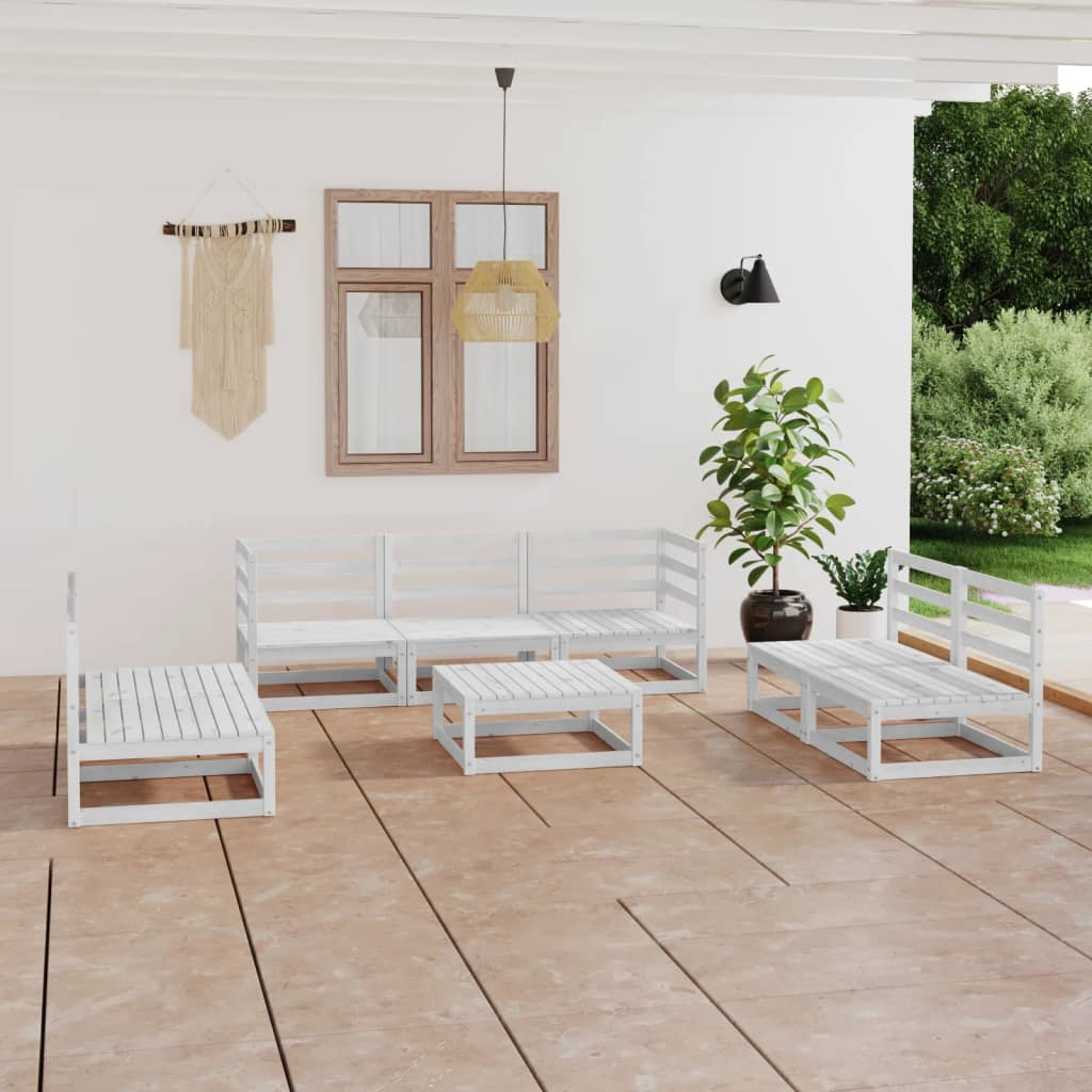 8 Piece Garden Lounge Set White Solid Pinewood