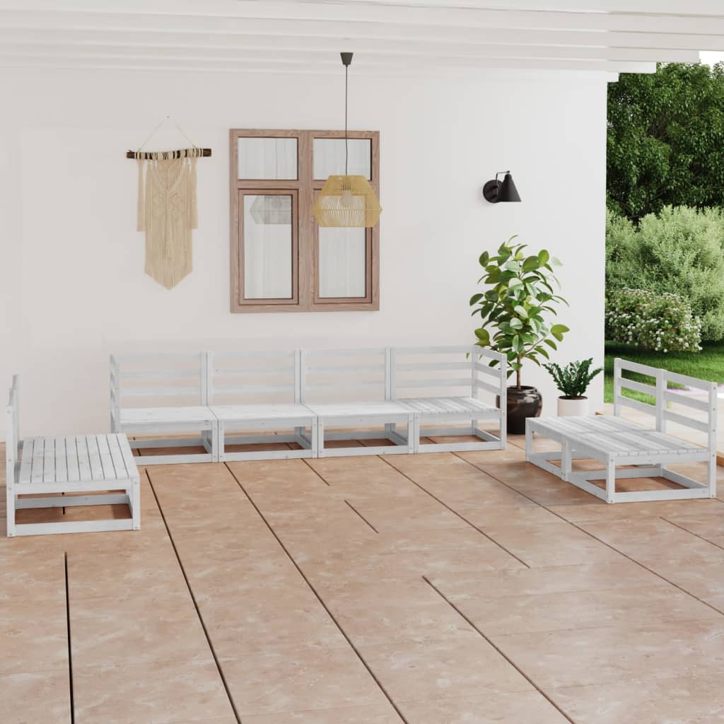 8 Piece Garden Lounge Set White Solid Pinewood