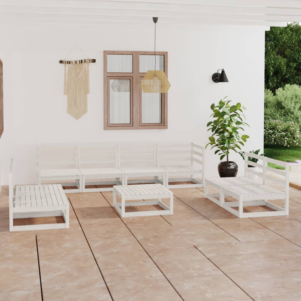 9 Piece Garden Lounge Set White Solid Pinewood