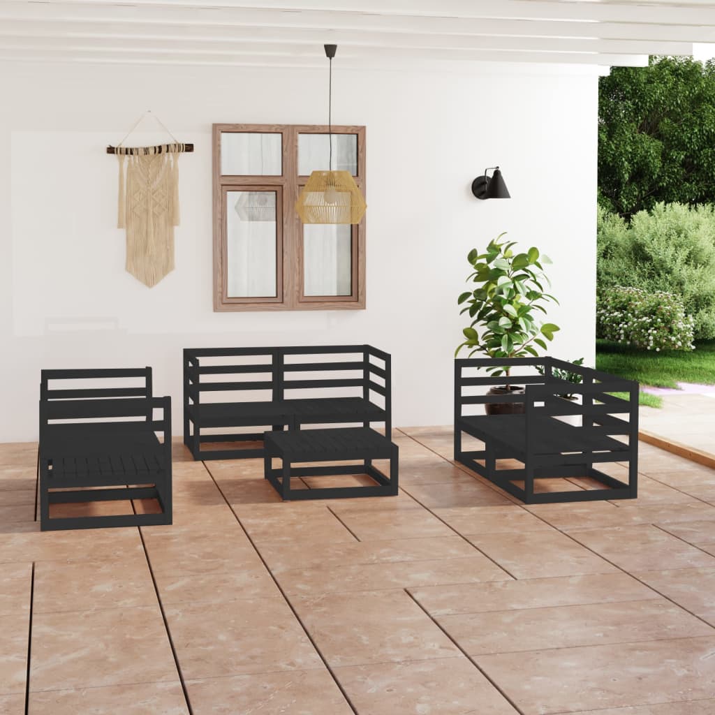 7 Piece Garden Lounge Set Black Solid Pinewood