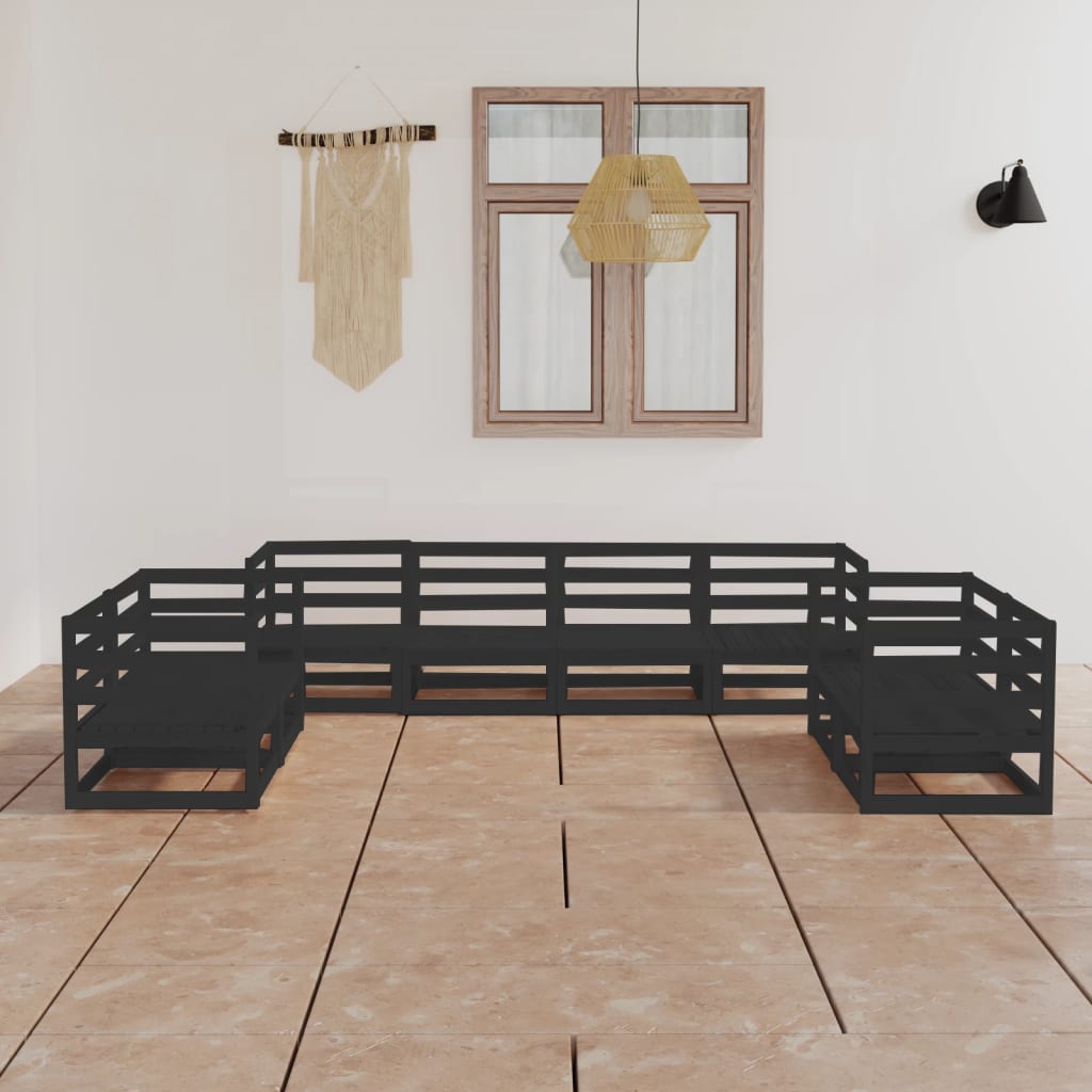 8 Piece Garden Lounge Set Black Solid Pinewood
