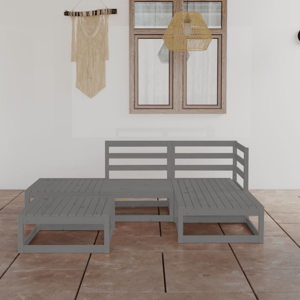 5 Piece Garden Lounge Set Grey Solid Wood Pine