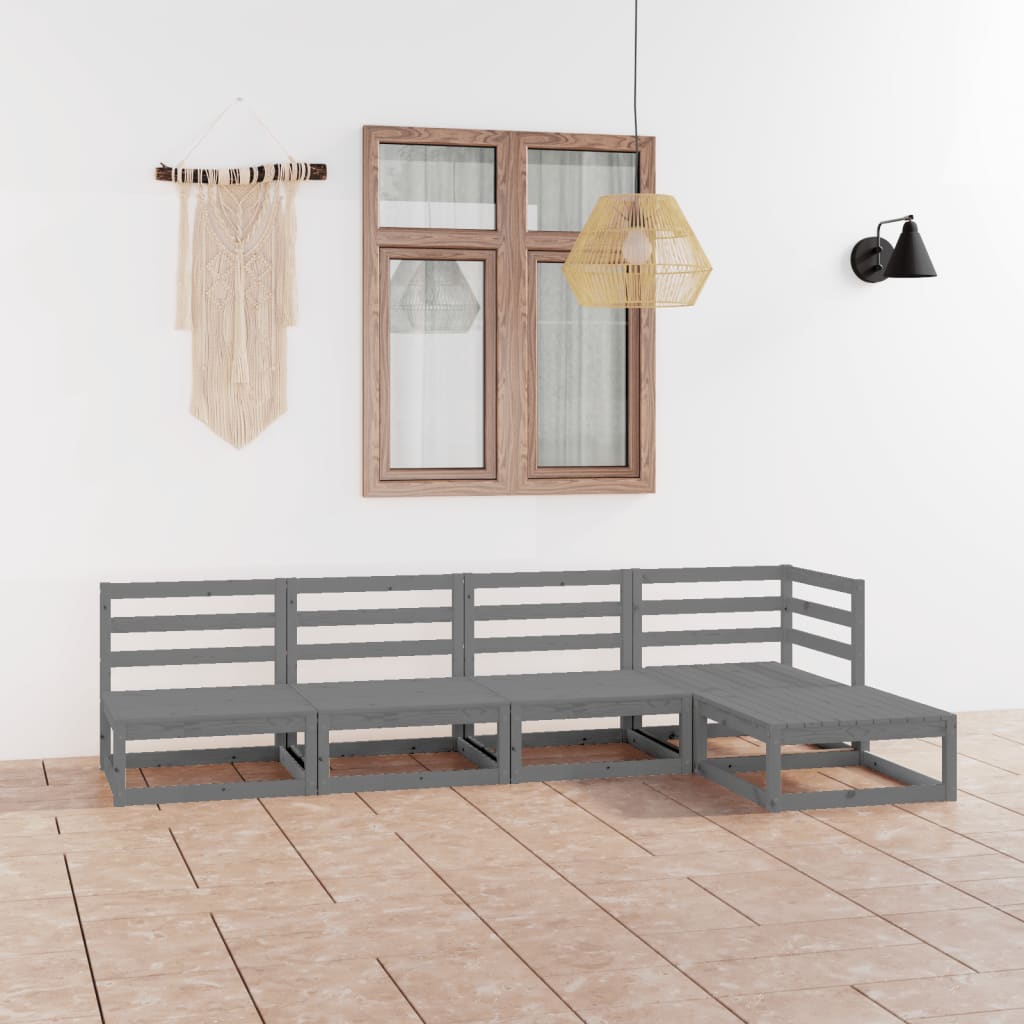 5 Piece Garden Lounge Set Grey Solid Wood Pine
