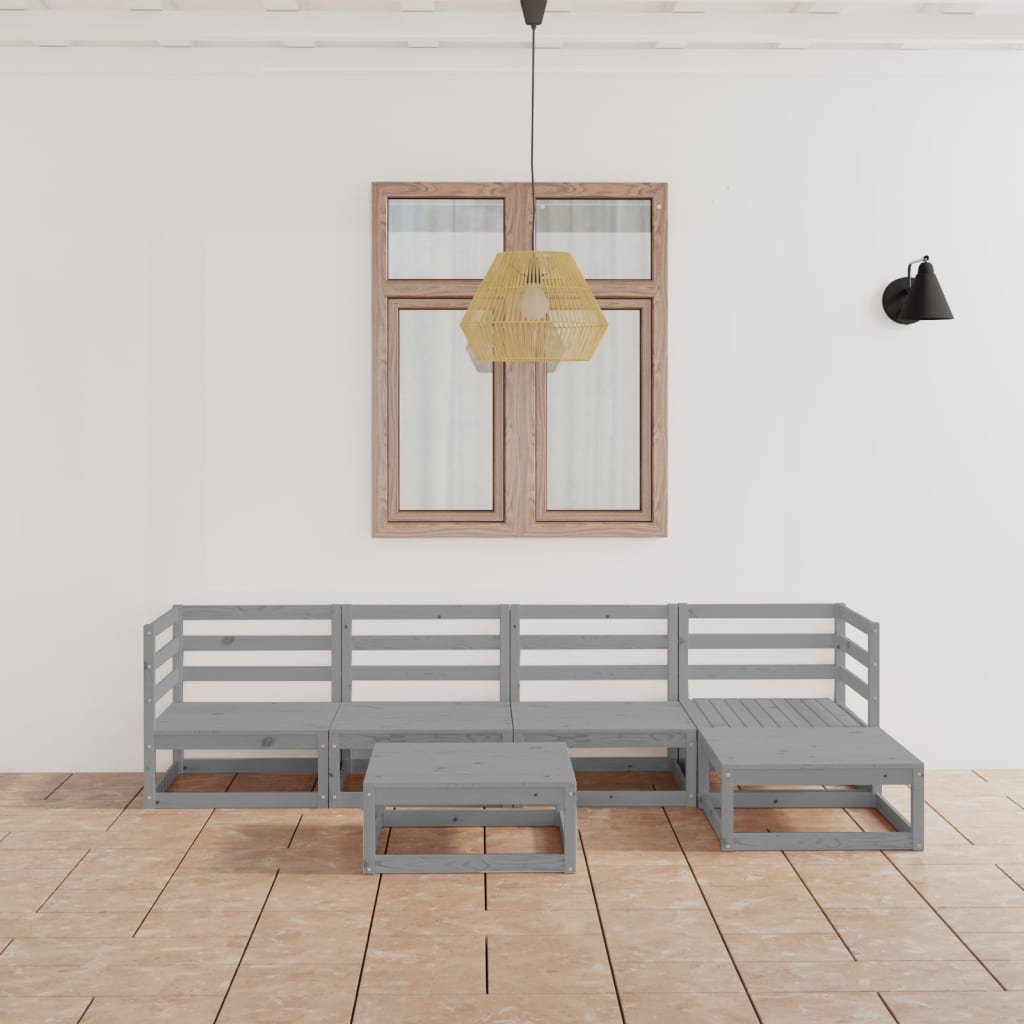 6 Piece Garden Lounge Set Grey Solid Wood Pine