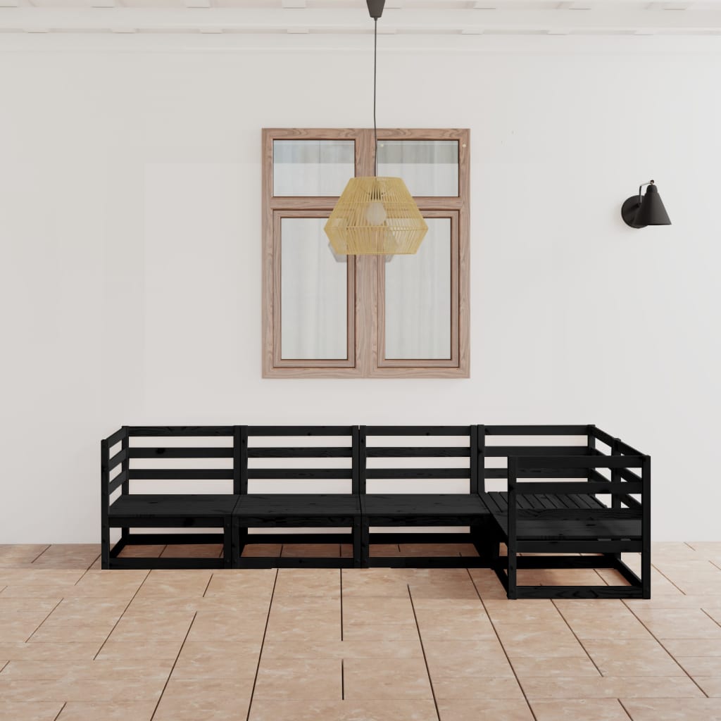 5 Piece Garden Lounge Set Black Solid Pinewood