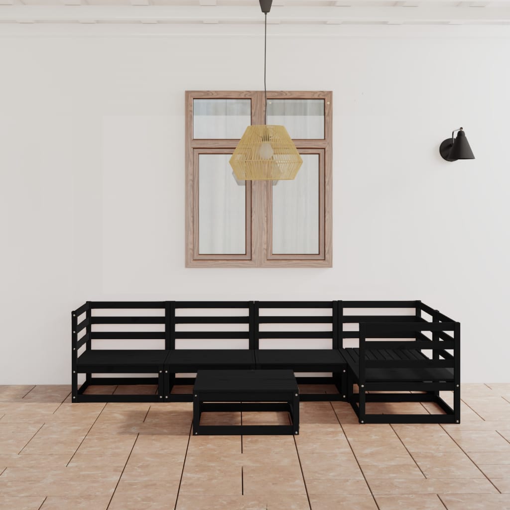 6 Piece Garden Lounge Set Black Solid Pinewood