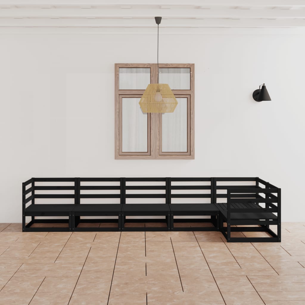 6 Piece Garden Lounge Set Black Solid Pinewood