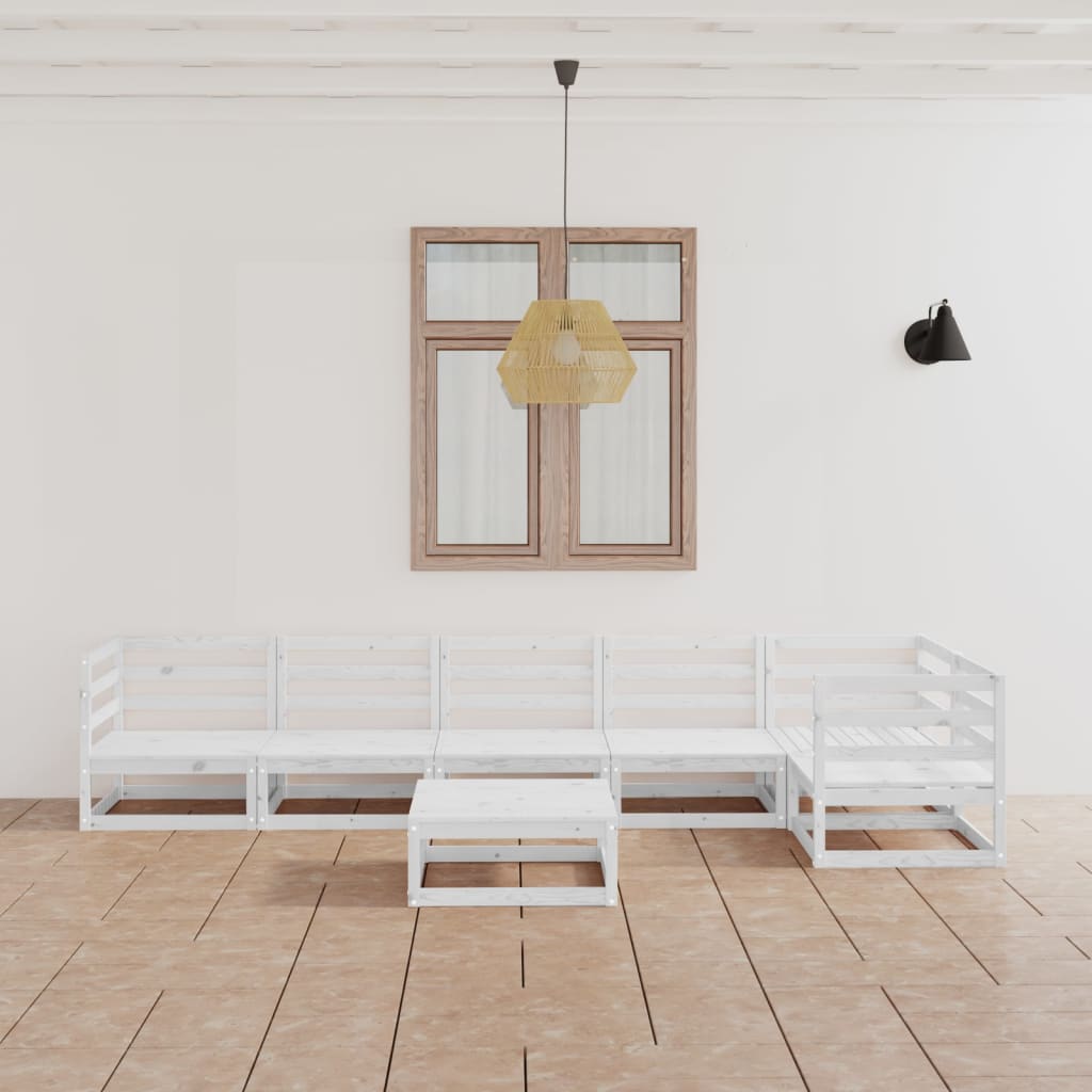 7 Piece Garden Lounge Set White Solid Wood Pine
