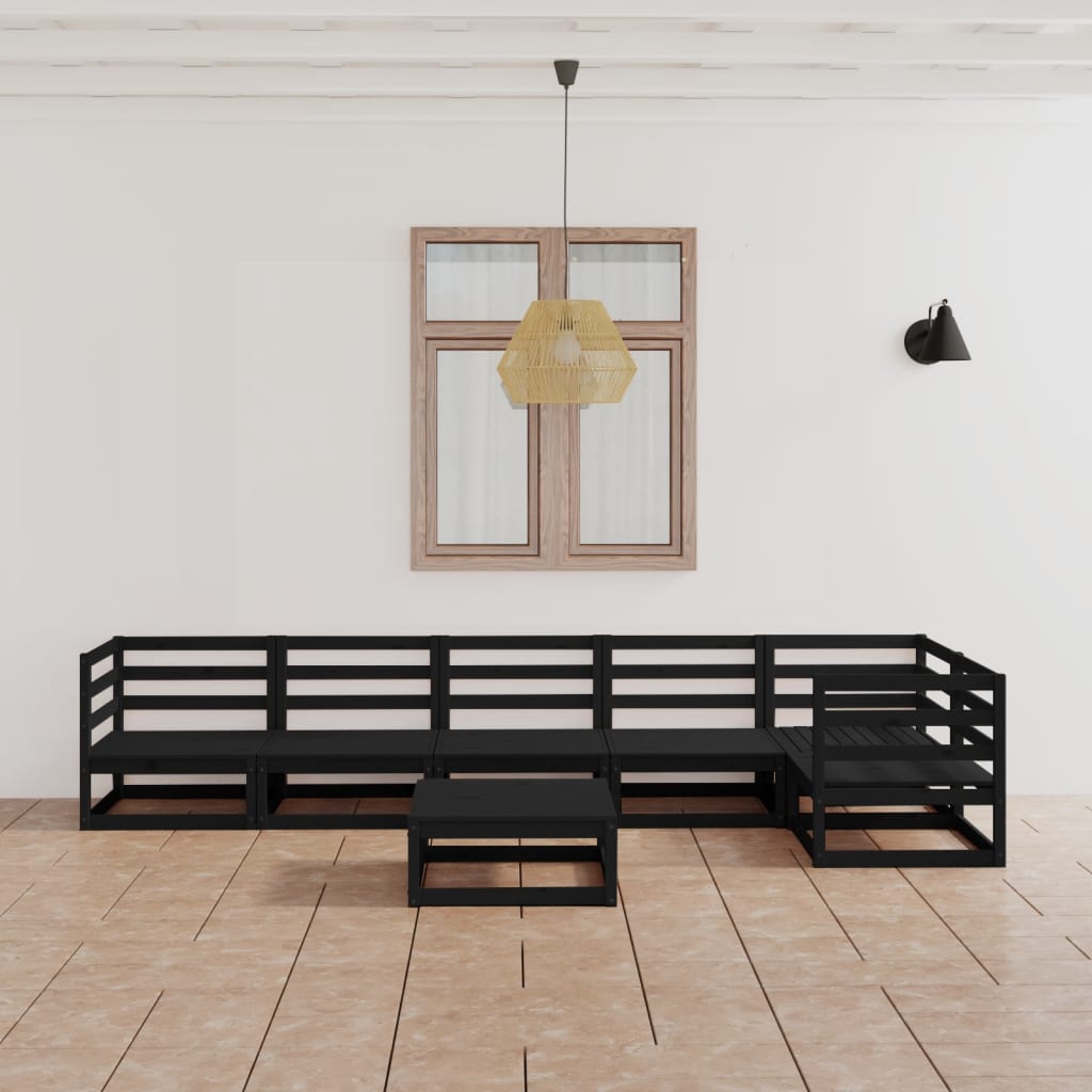 7 Piece Garden Lounge Set Black Solid Pinewood