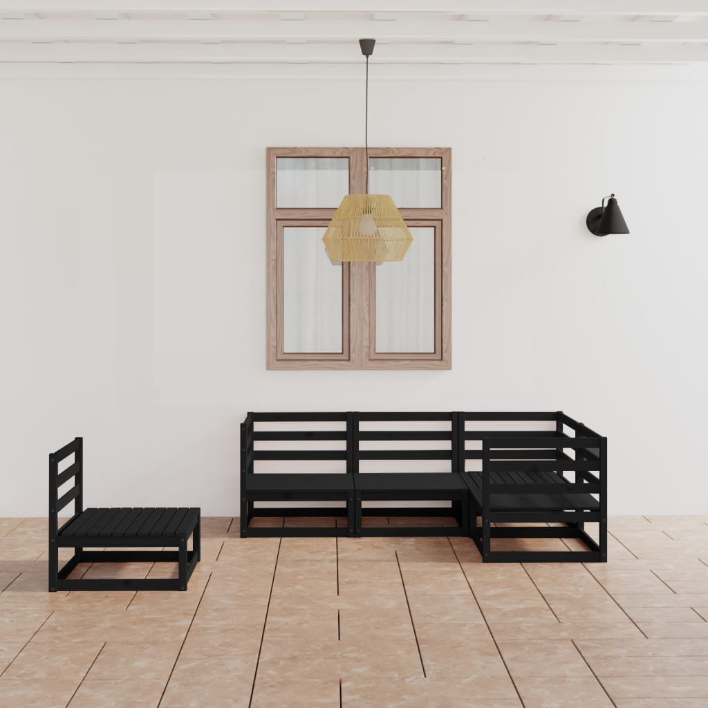 5 Piece Garden Lounge Set Black Solid Pinewood