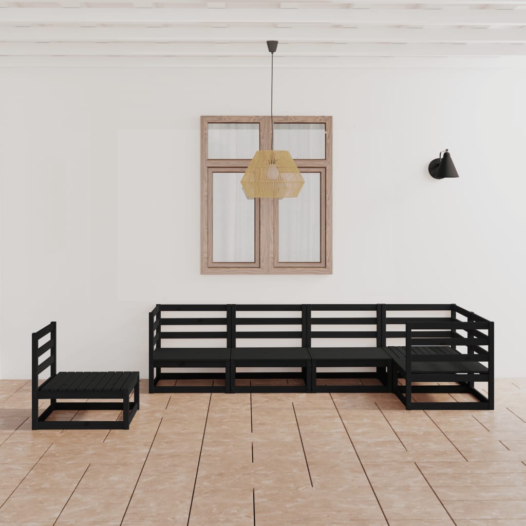 6 Piece Garden Lounge Set Black Solid Pinewood