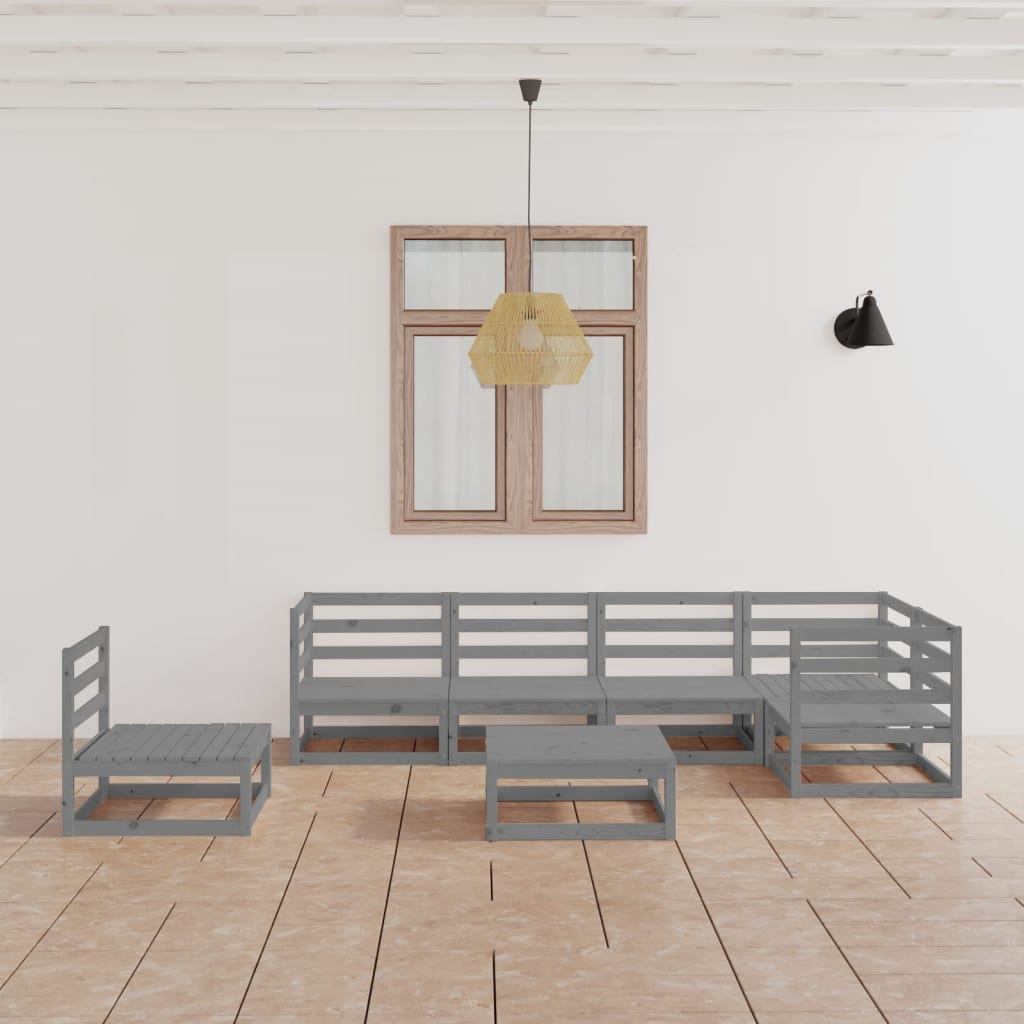 7 Piece Garden Lounge Set Grey Solid Pinewood