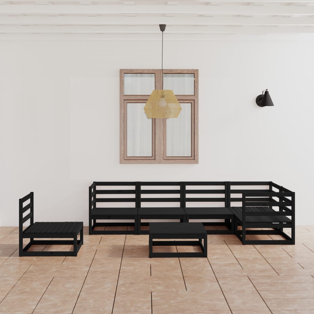 7 Piece Garden Lounge Set Black Solid Pinewood