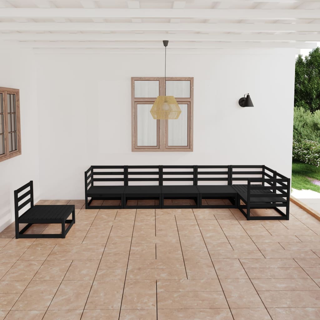 7 Piece Garden Lounge Set Black Solid Pinewood