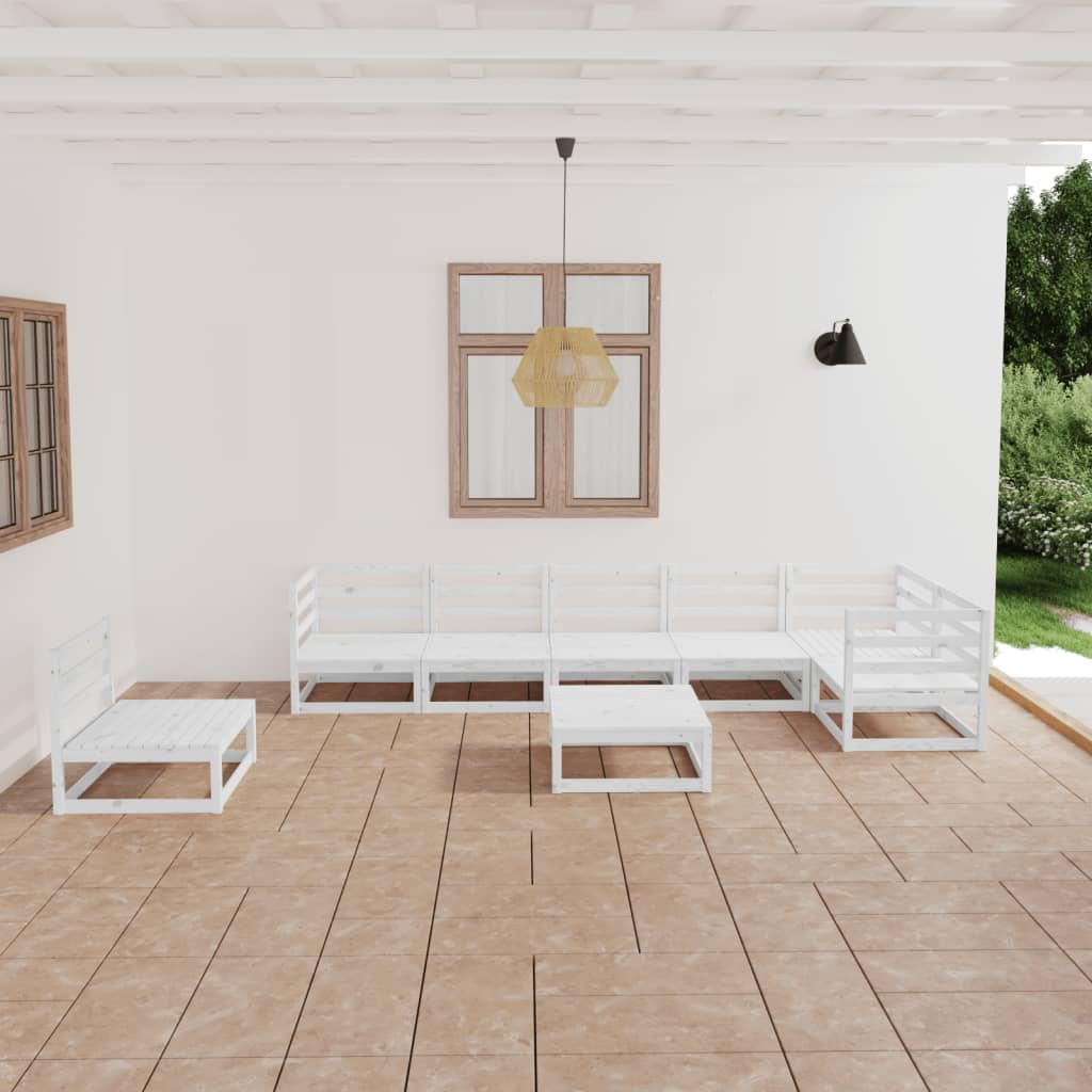 8 Piece Garden Lounge Set White Solid Wood Pine