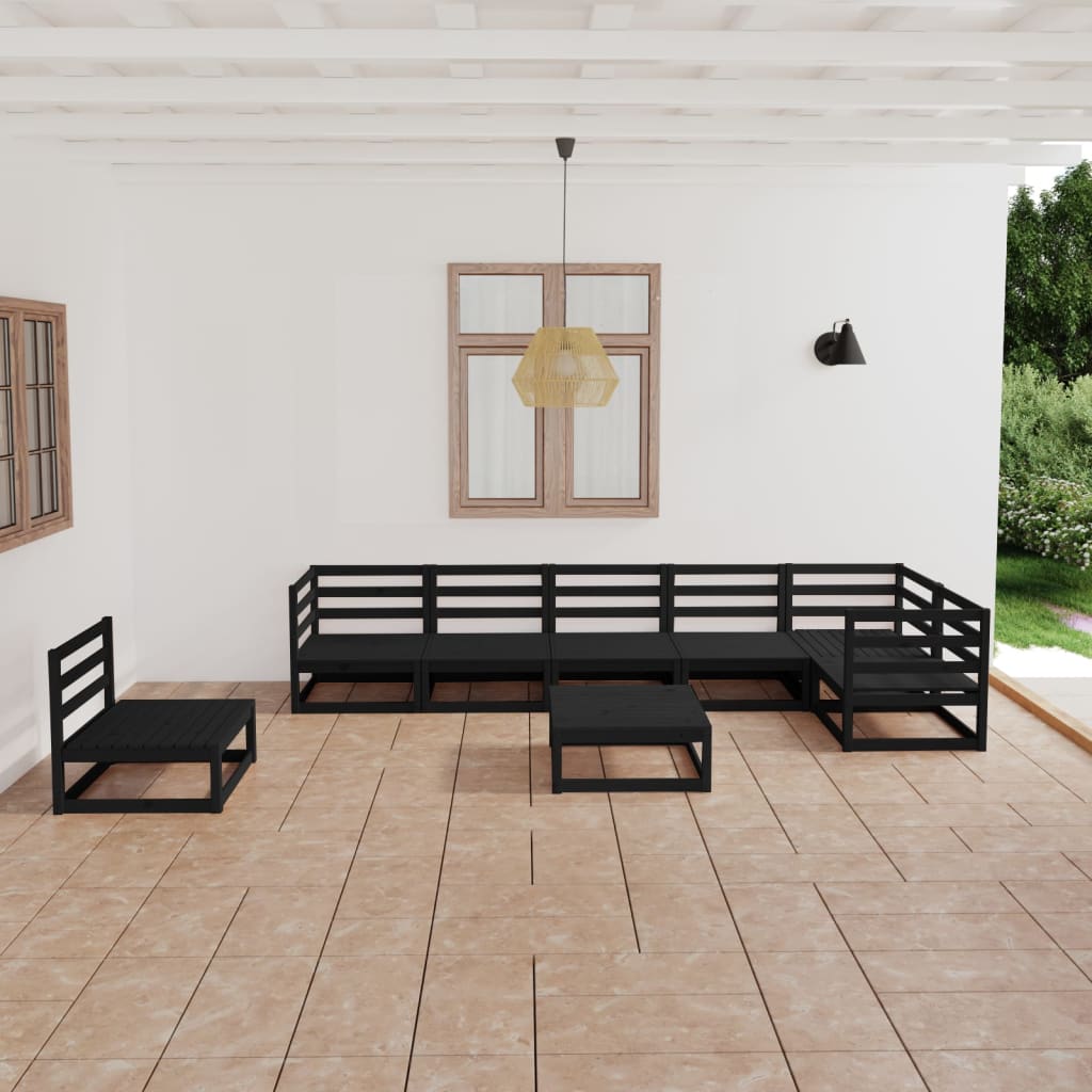 8 Piece Garden Lounge Set Black Solid Pinewood