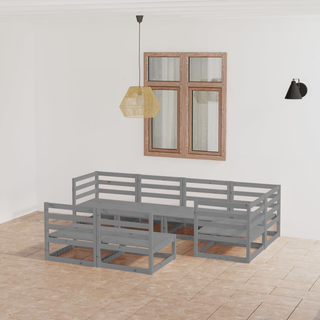 7 Piece Garden Lounge Set Grey Solid Wood Pine