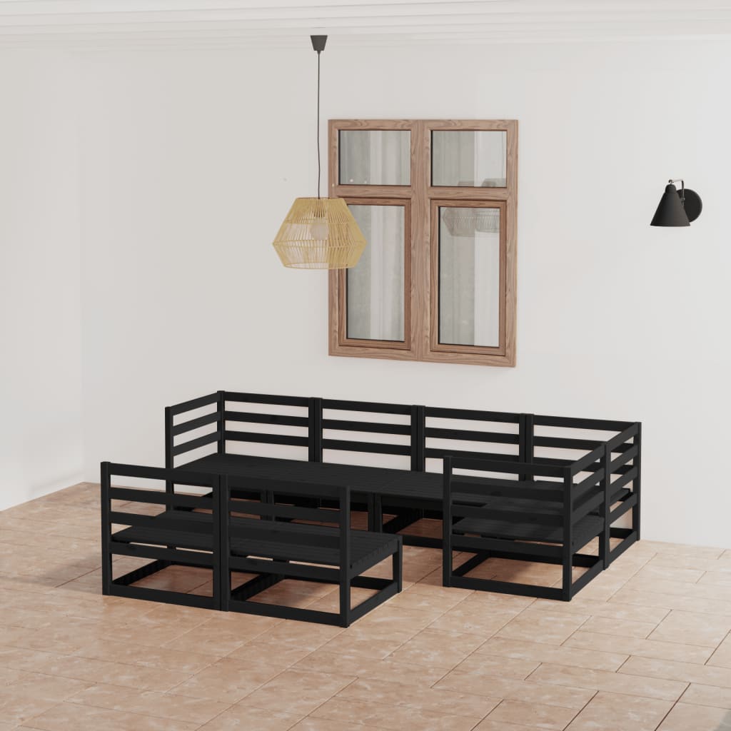 7 Piece Garden Lounge Set Black Solid Pinewood