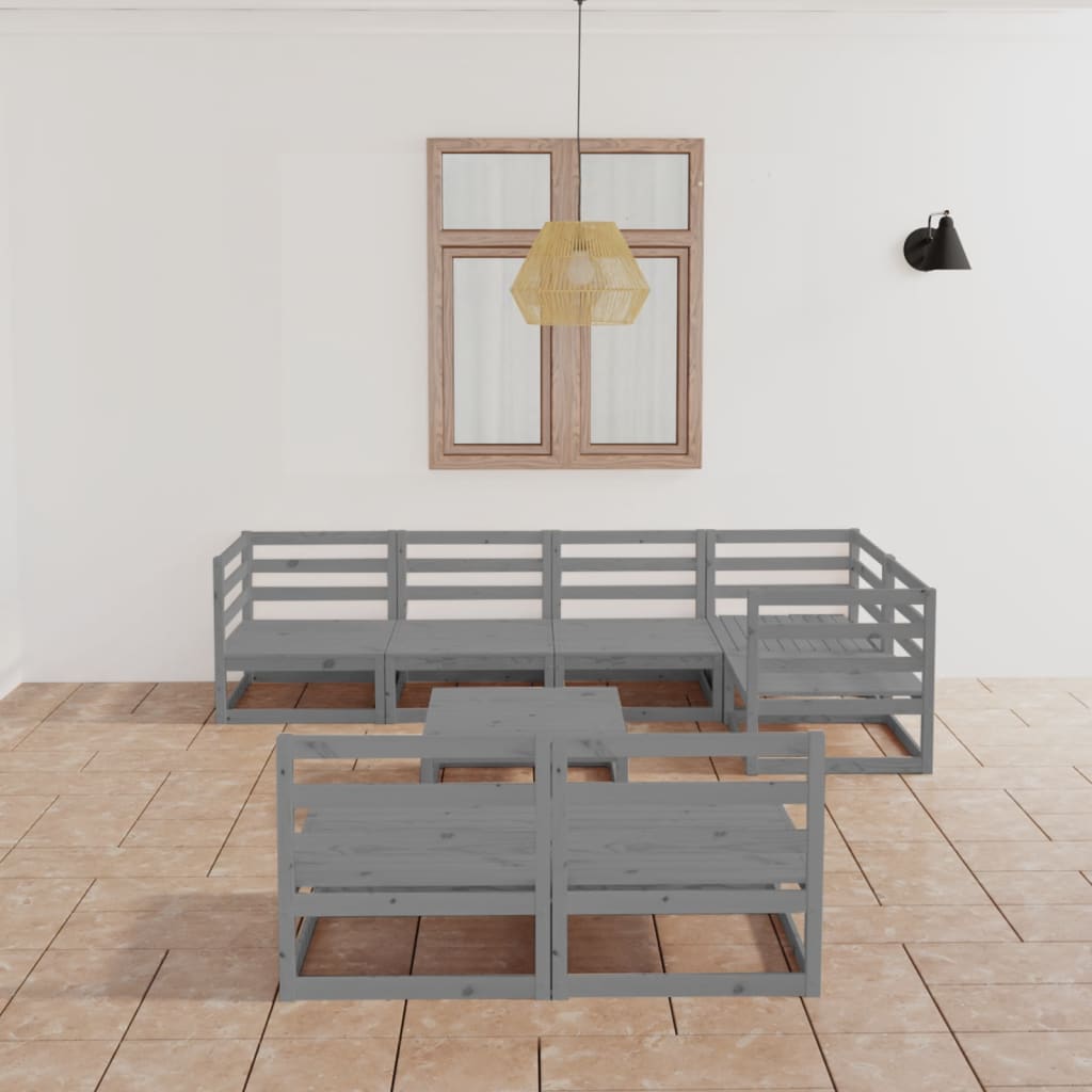 8 Piece Garden Lounge Set Grey Solid Wood Pine