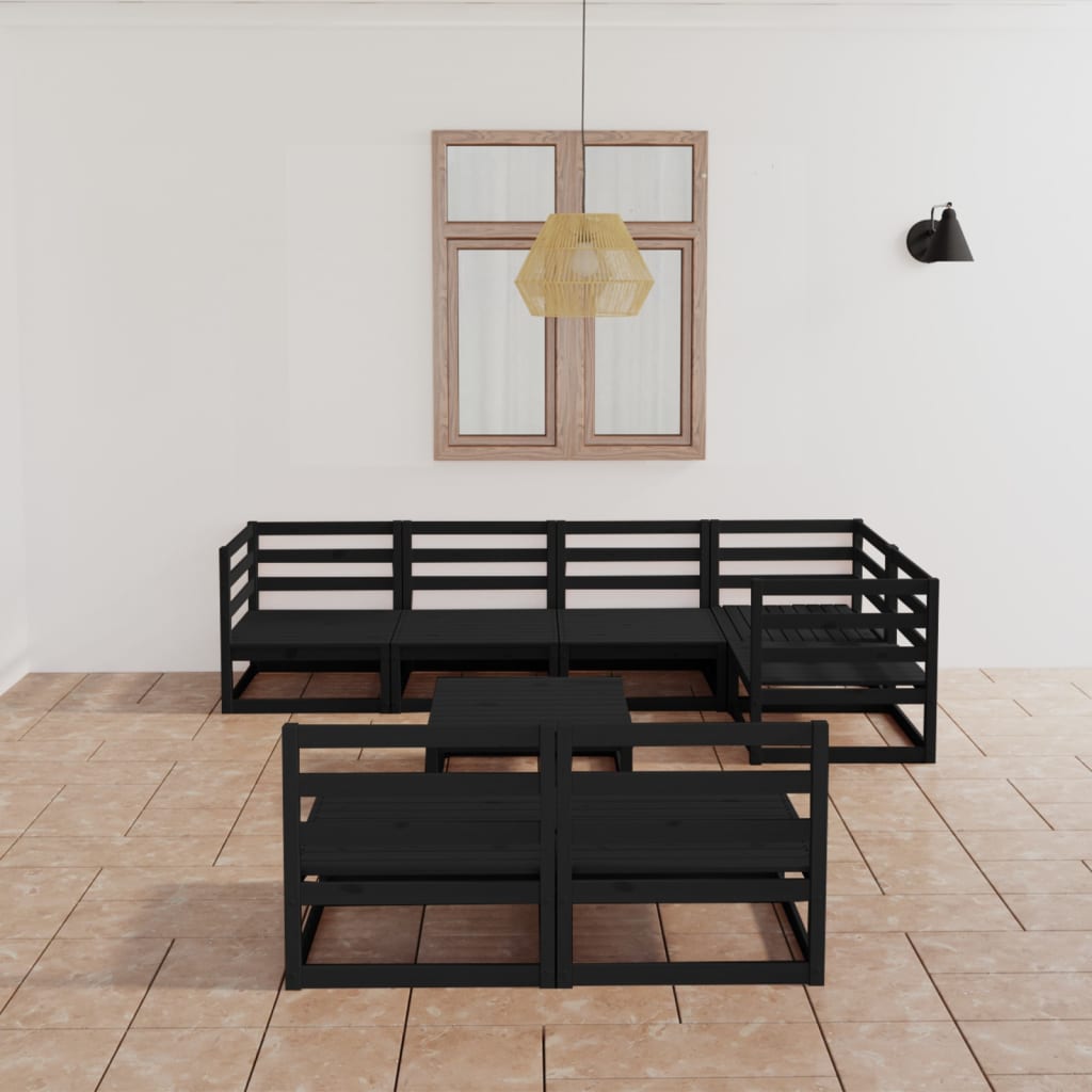 8 Piece Garden Lounge Set Black Solid Pinewood