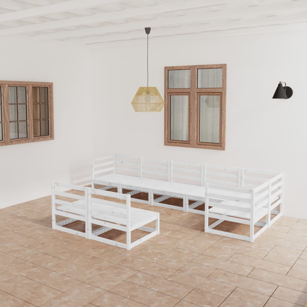 8 Piece Garden Lounge Set White Solid Wood Pine