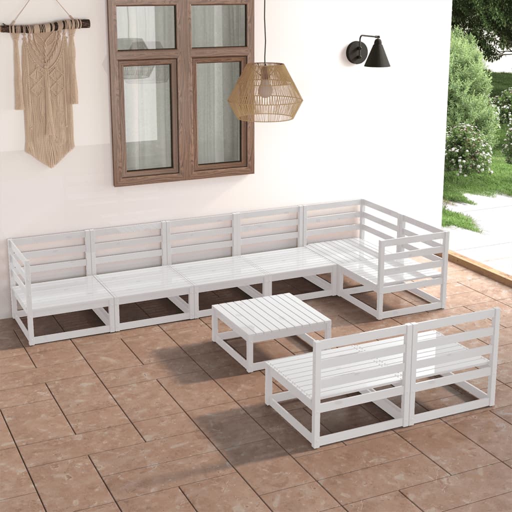 9 Piece Garden Lounge Set White Solid Wood Pine