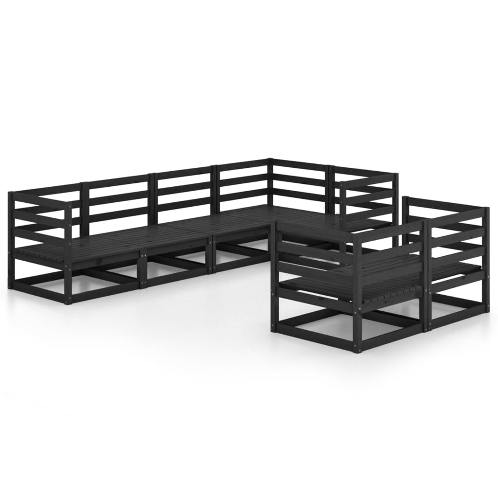 7 Piece Garden Lounge Set Black Solid Pinewood