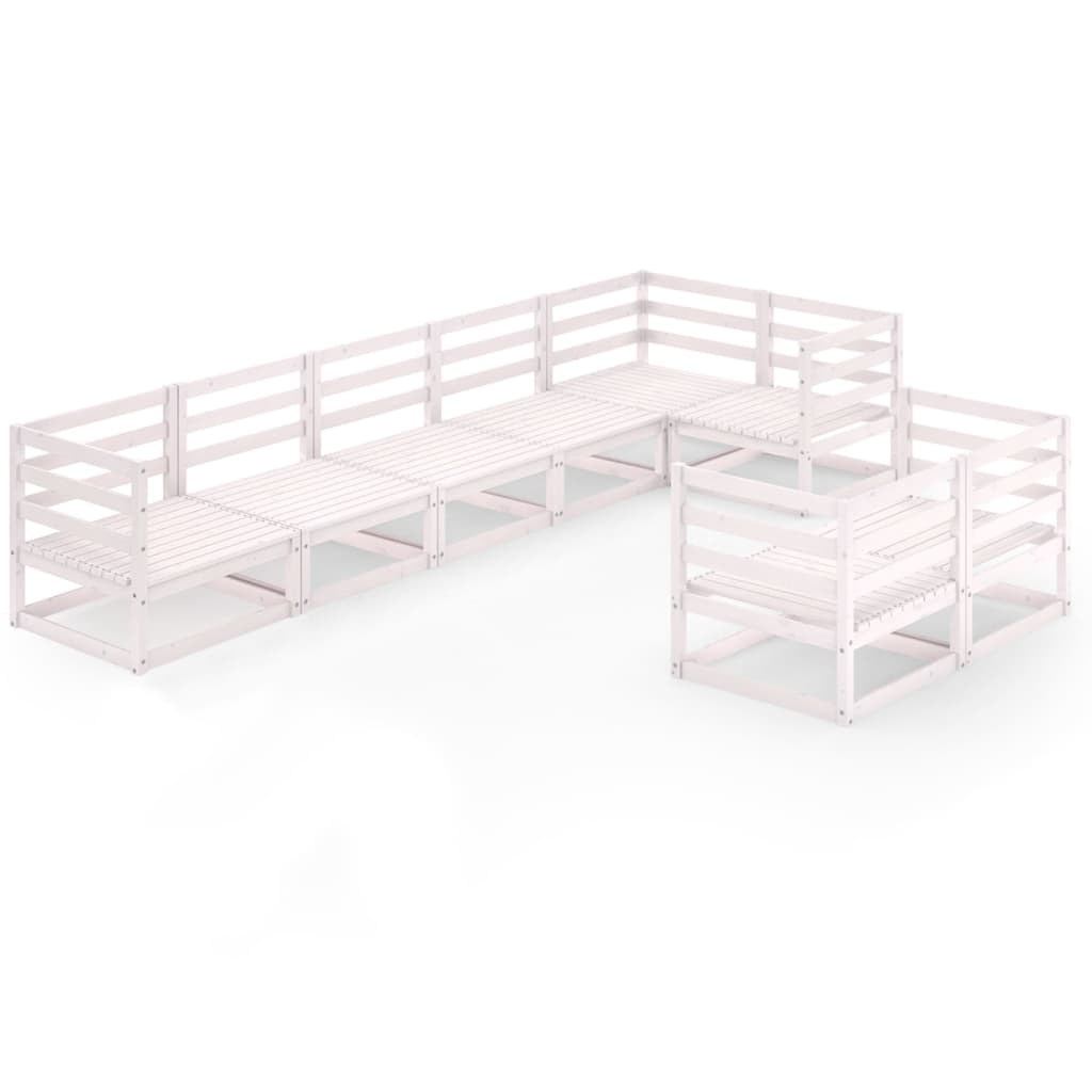 8 Piece Garden Lounge Set White Solid Pinewood