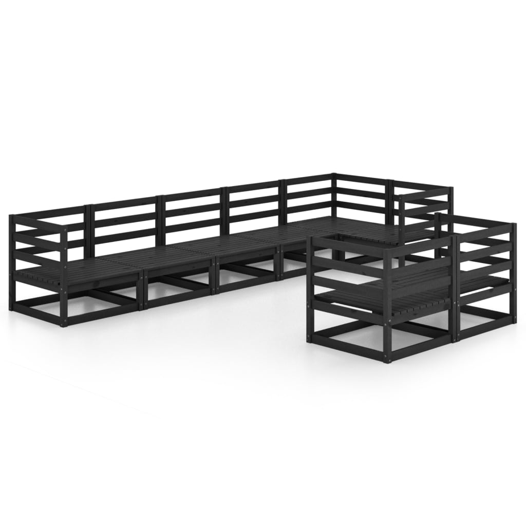 8 Piece Garden Lounge Set Black Solid Pinewood